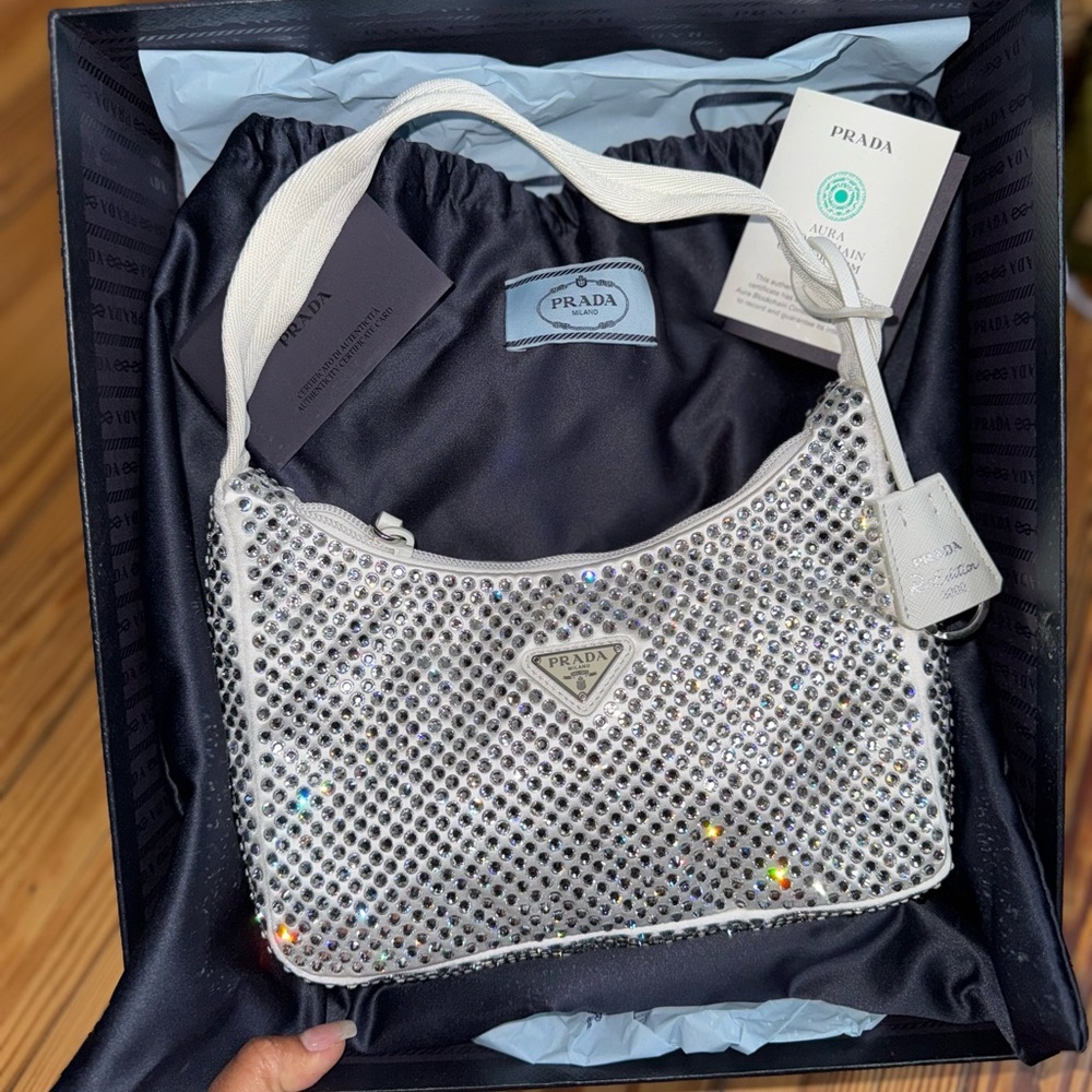 Prada Crystal Bag Re Edition 2000 White Satin